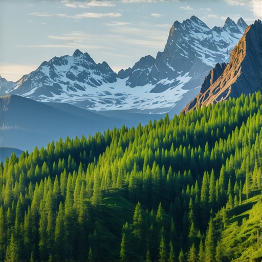 Peisaj montan cu vârfuri acoperite de zăpadă și păduri dense în Balcani