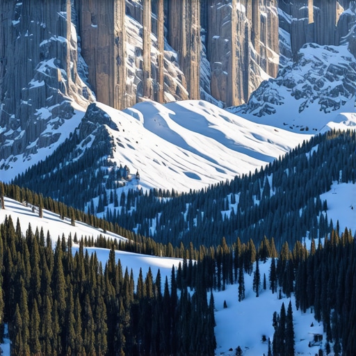 Peisaj montan spectaculos în Osogovo pentru aventuri în 2024 Peisaj montan cu munții Osogovo acoperiți de zăpadă, păduri dense și cer senin