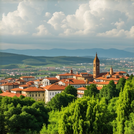 Peisaj panoramic din Gostivar, Macedonia de Nord Peisaj panoramic cu situri istorice și festivaluri tradiționale în Gostivar