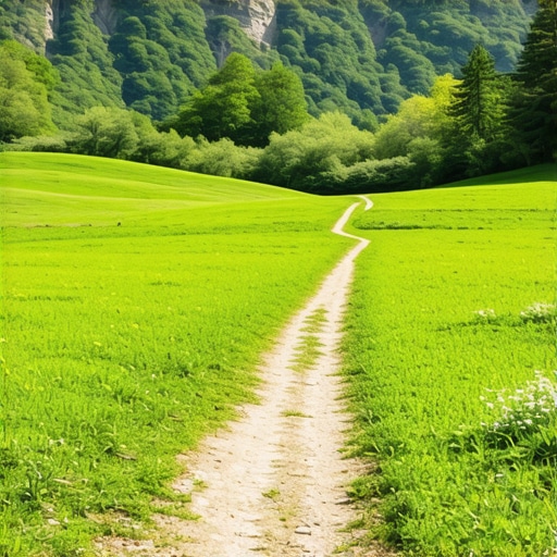 Panoramic view of a lush green mountain trail in the Balkans during spring