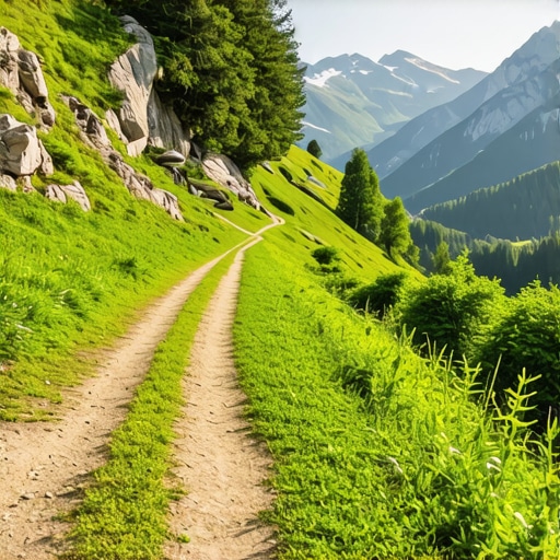 Traseu montan spectaculos în Balcani Trail in Balkan mountain park with scenic views and lush greenery