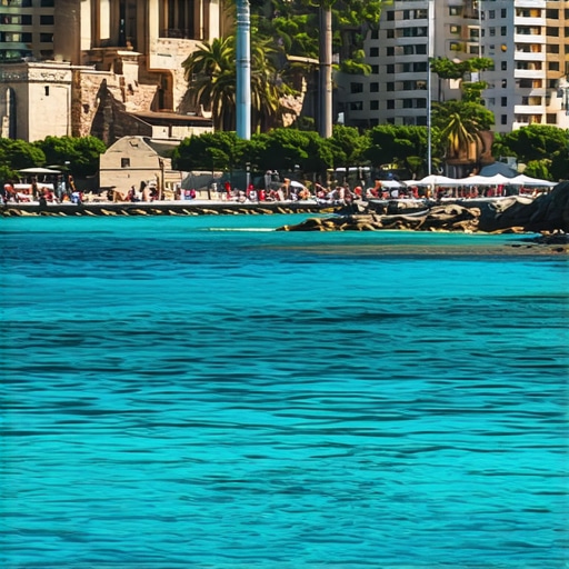 Vedere panoramică a Sarandei cu plaje, situri istorice și centre spa Vedere panoramică a litoralului din Saranda cu plaje și situri arheologice