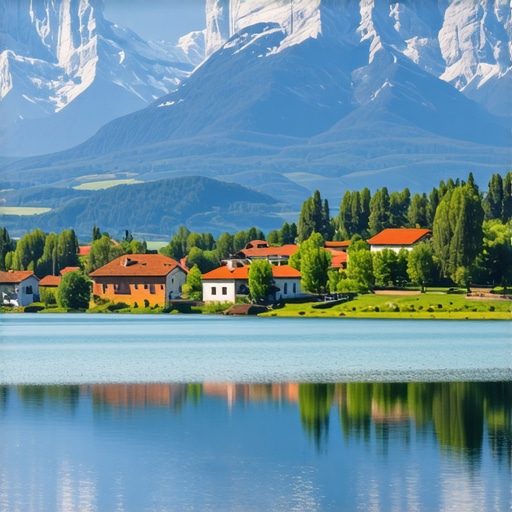 Scenic view of Balkan mountains, lakes, and traditional villages