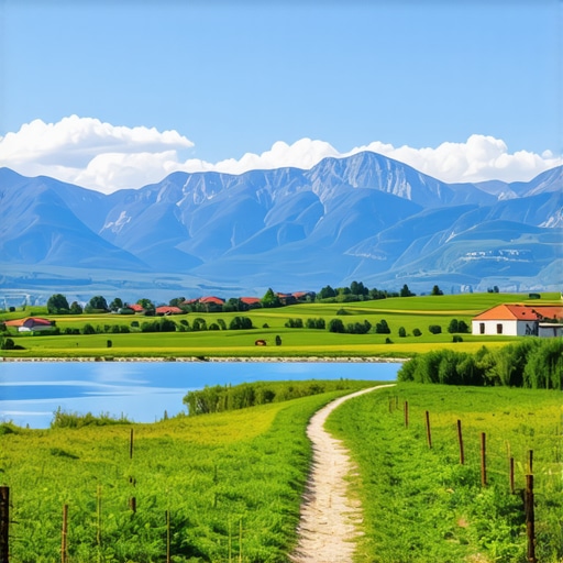 Scenic view of Balkan mountains, lakes, and traditional villages