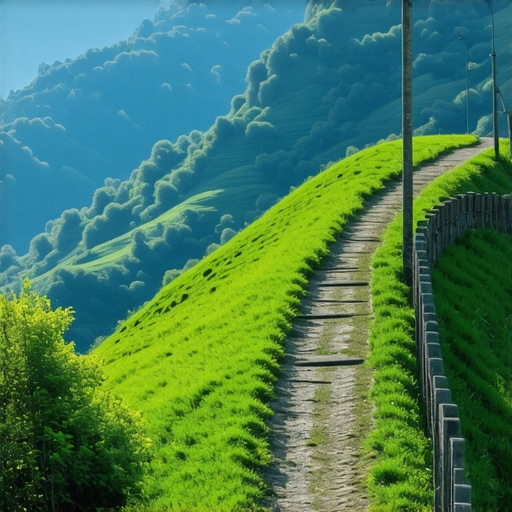 Exploring Hidden Balkan Trails Balkan mountain trail with traditional villages and lush landscape