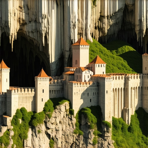 Aerial view of caves and castles in the Balkans, adventure exploration