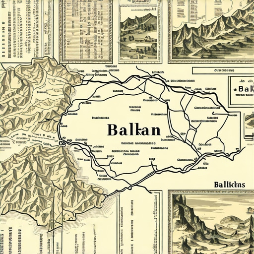 Colorful map of Balkan region showing key tourist spots and trails.