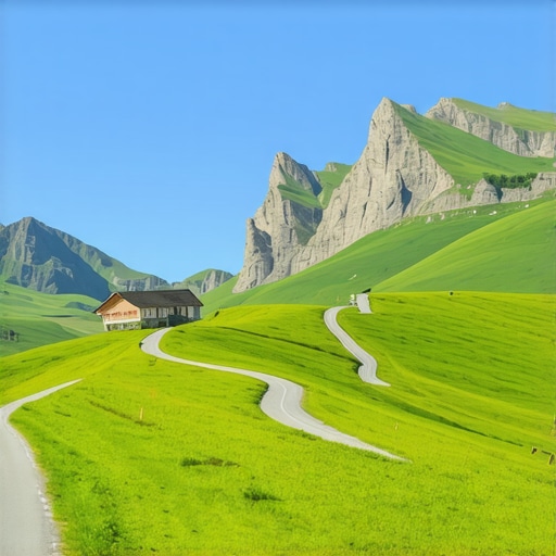 A panoramic shot of Transfăgărășan mountain road surrounded by lush green hills at sunset